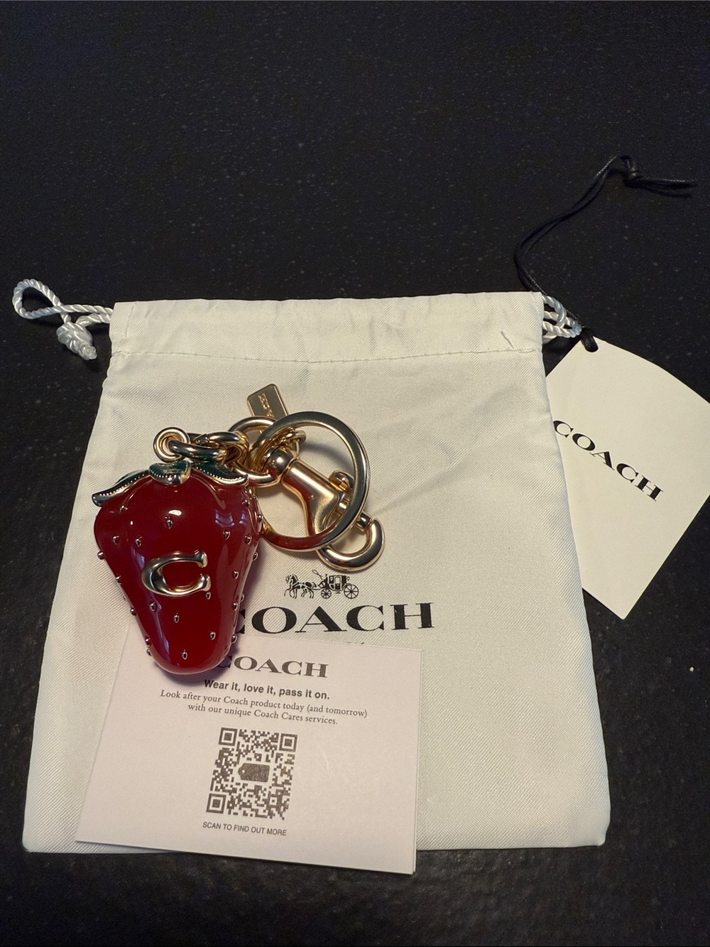 Coach Red Enamel Strawberry Charm with Gold Hardware Excellent!